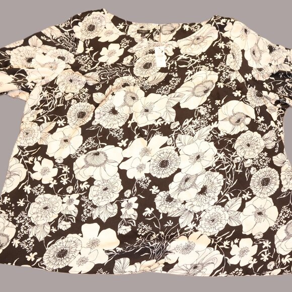 Talbots Floral 3/4 Sleeve Blouse – Black/White – Plus 3X – NWT - Picture 1 of 9